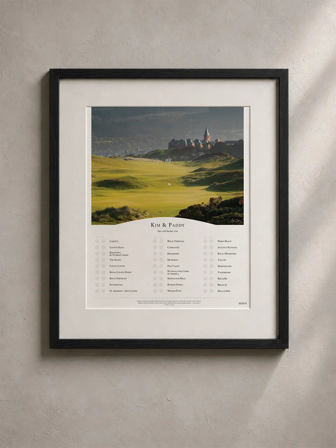 A framed BHÍOS golf course photograph, giclée printed on 310gsm cotton rag.