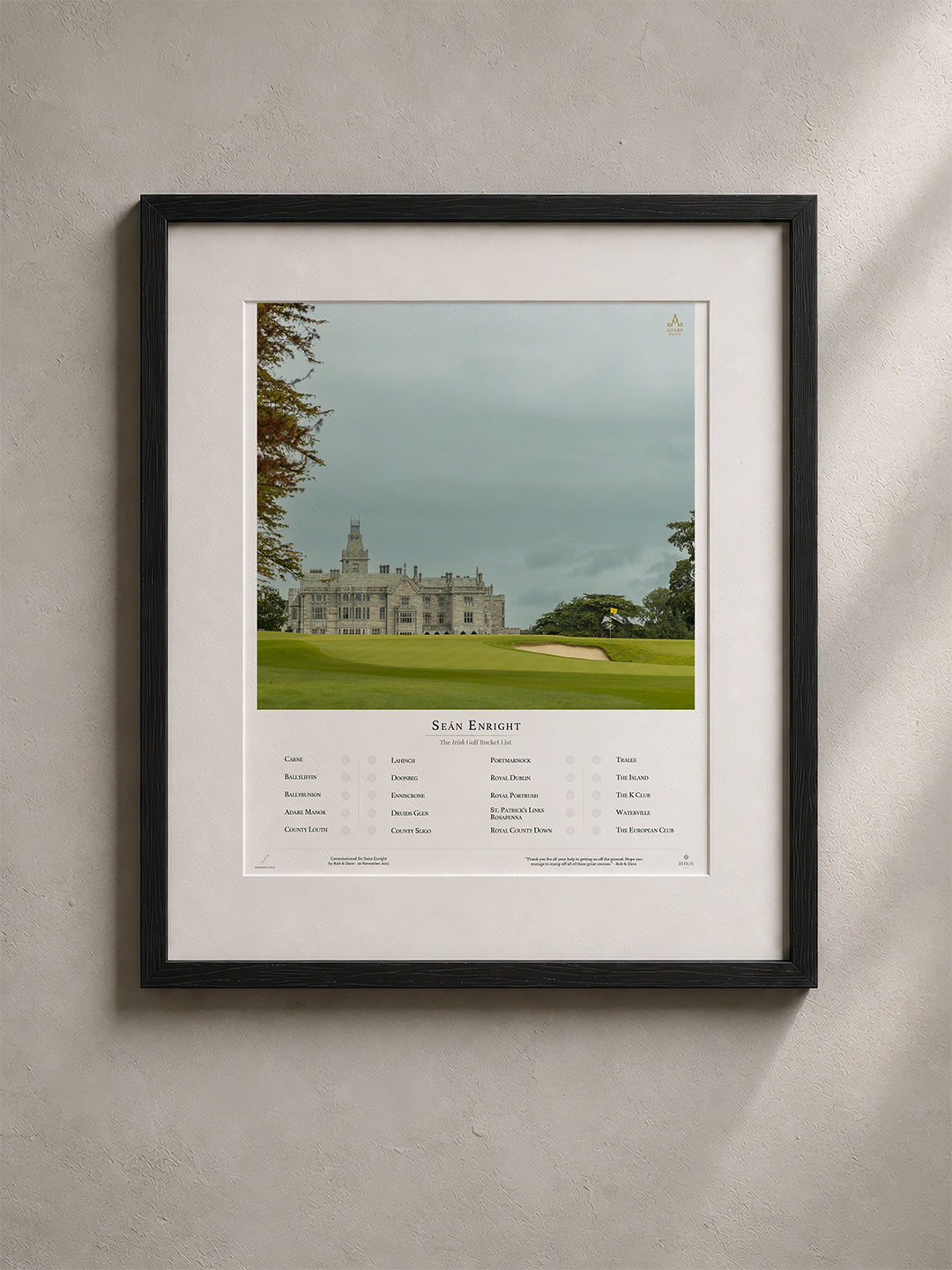 Framed golf photography piece, Adare Manor