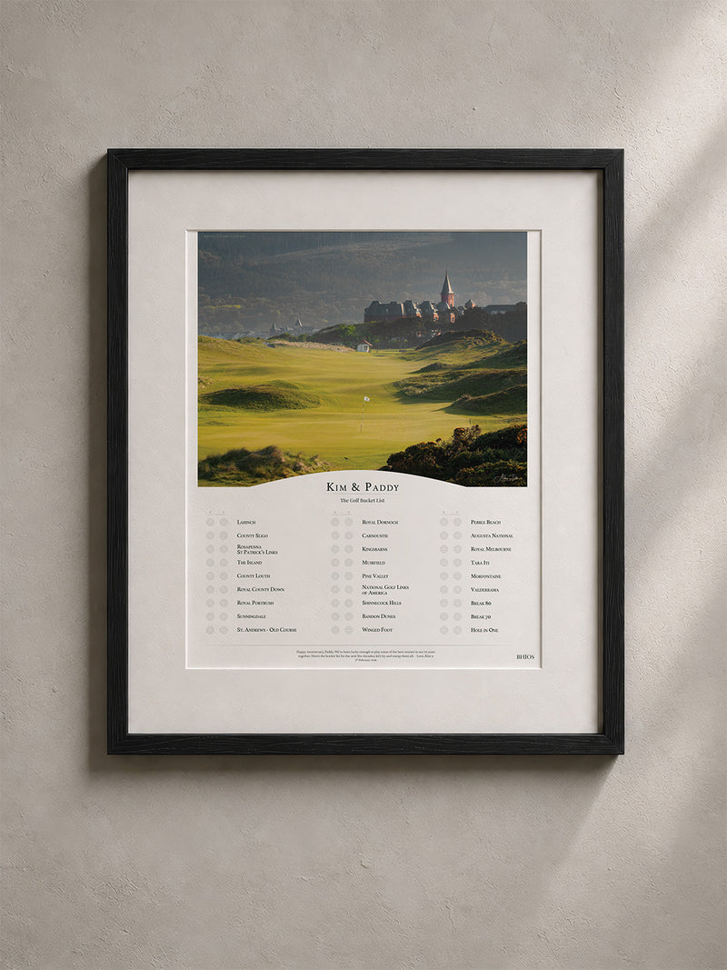Framed golf photography piece, Royal County Down, for Kim and Paddy