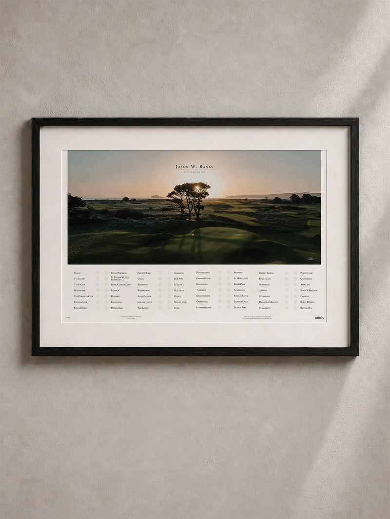 Framed golf photography piece, Portmarnock, for Jason Banks